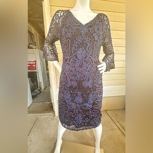 JS Collections Blue Sheath Dress with Bell Sleeves